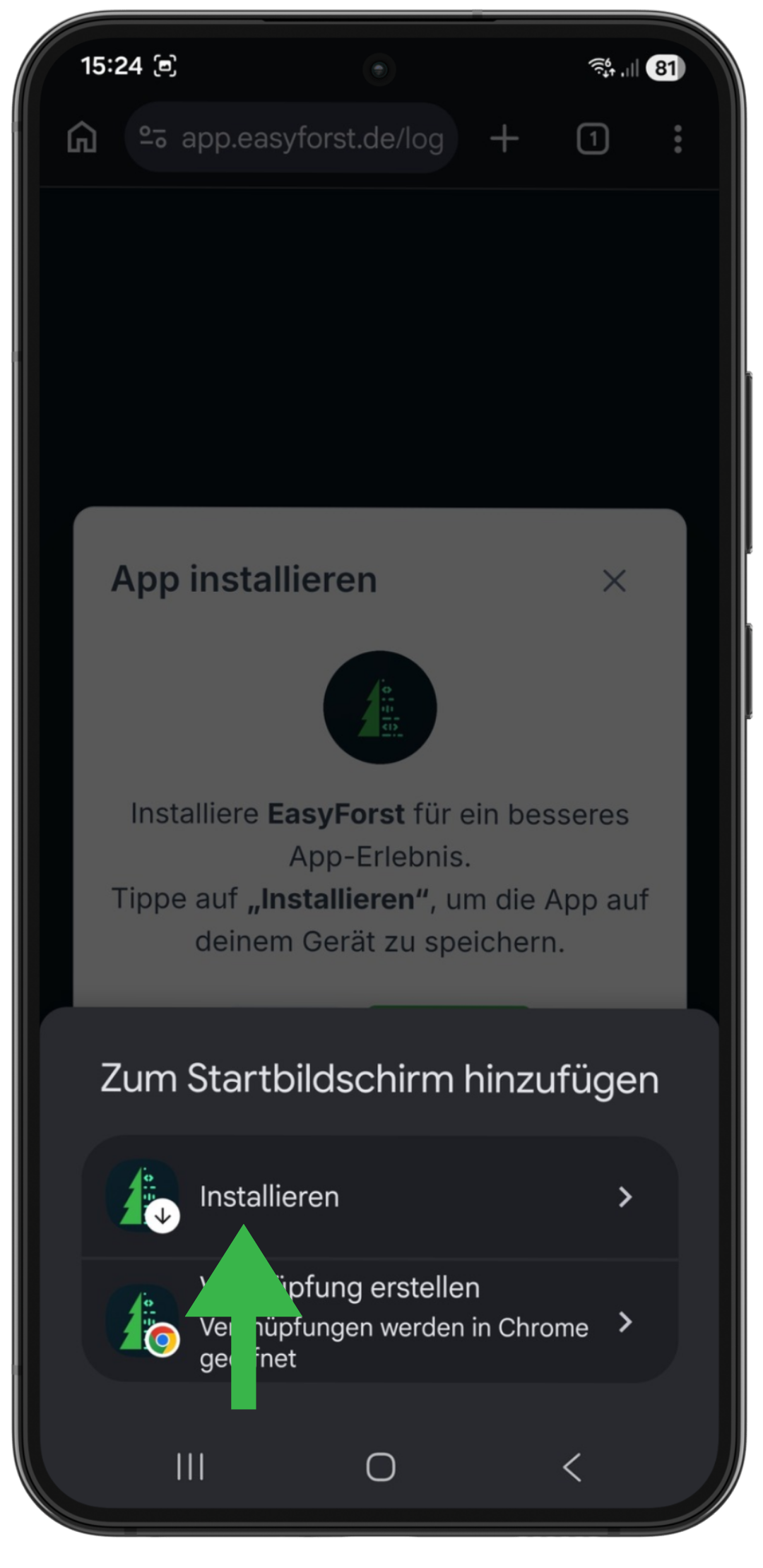 Android Screenshot: App installieren auswählen